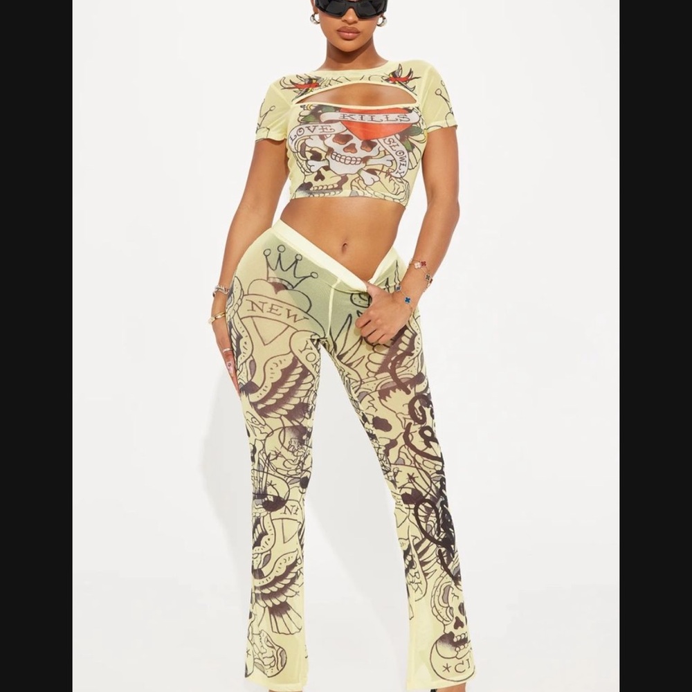 Ed Hardy Cream and Brown Paisley Pants Only